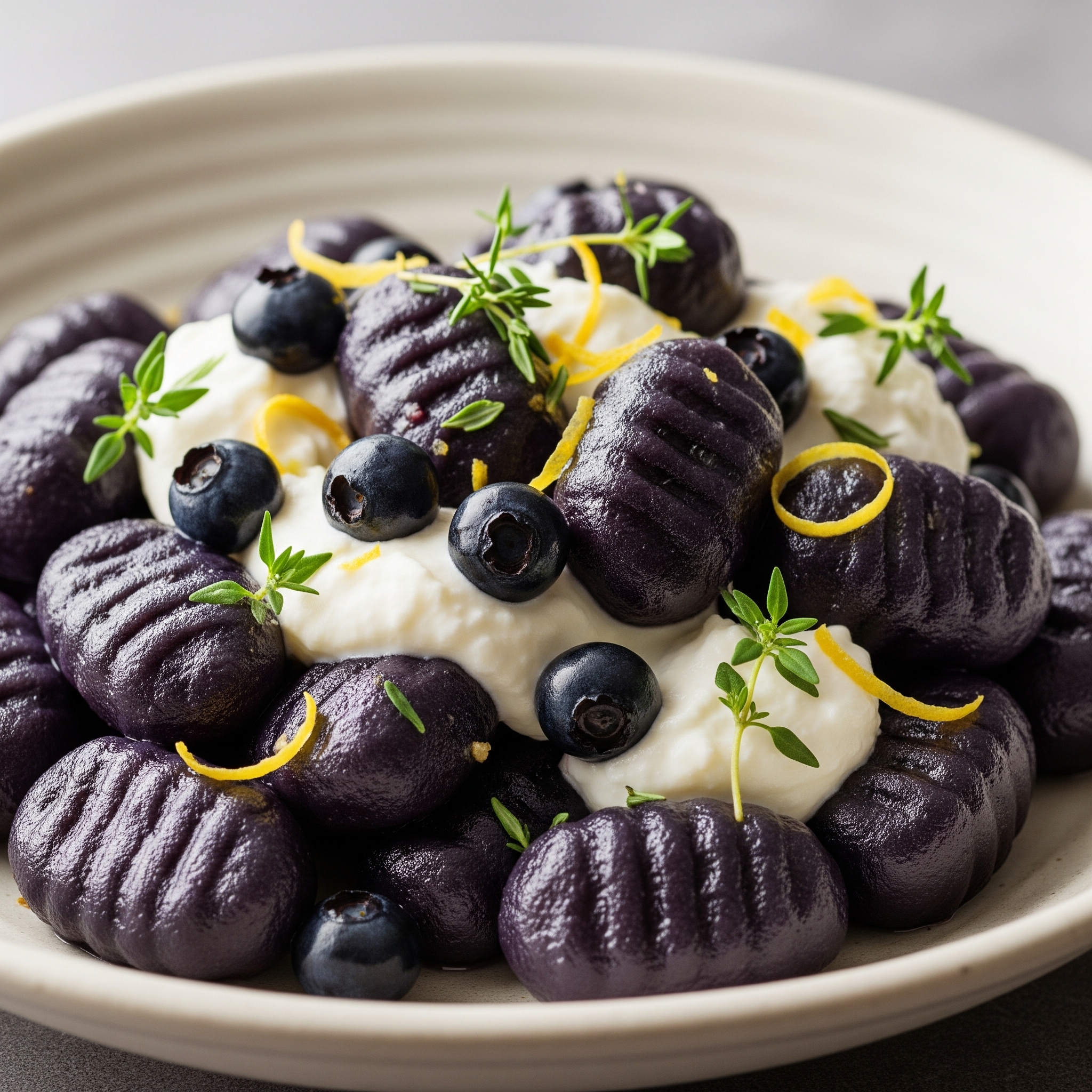 Tmavé borůvkové gnocchi s ricottou